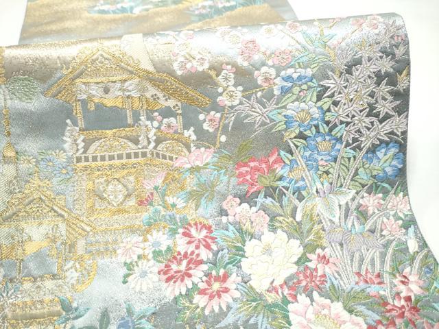 平和屋着物●六通柄袋帯 唐織 鉾に草花 金糸 森博多織物謹製 証紙付き 正絹 逸品 CABH4898hy