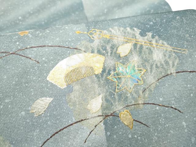 平和屋着物●太鼓柄袋帯 螺鈿箔 簪 櫛 雪輪舞花びら 金銀彩 やまと誂製 正絹 逸品 CABH4907hy