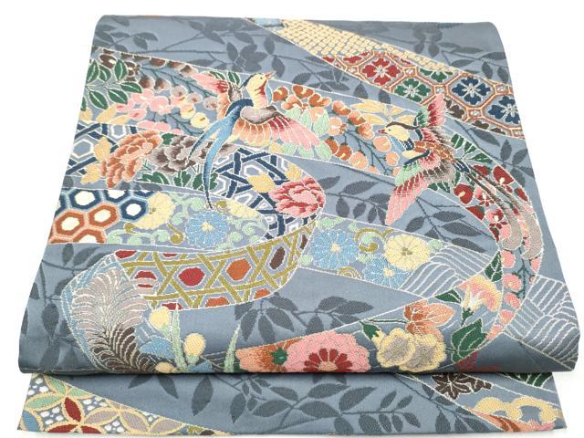 平和屋着物●西陣 白綾苑大庭 六通柄袋帯 花鳥文 金糸 正絹 逸品 CABH4918hy