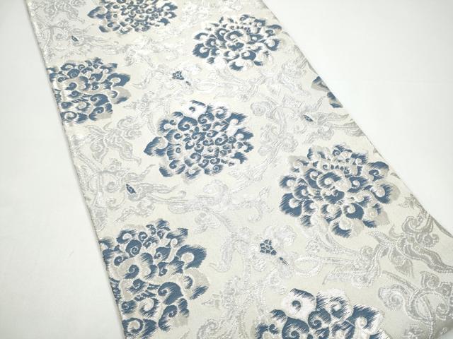 平和屋着物●両面 両方向 全通柄袋帯 藍 蜀江花文 銀sに 正絹 逸品 CABH4923hy