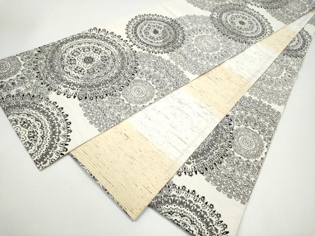 平和屋着物●両面 全通柄袋帯 紬地 正倉院花文 正絹 逸品 CABH4924hy