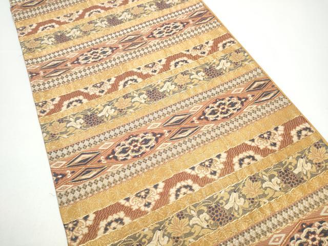 平和屋着物●六通柄袋帯 横段花唐草文 金銀糸 正絹 逸品 CABH4926hy