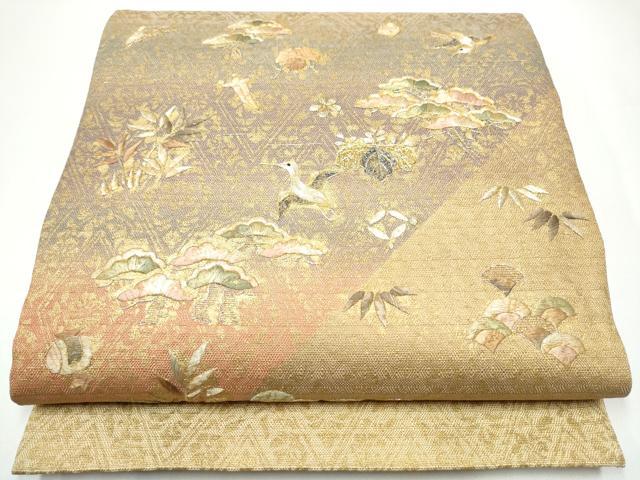 平和屋着物●太鼓柄袋帯 刺繍 飛鶴草花文 金彩 正絹 逸品 CABH4932hy