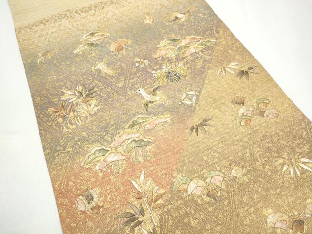 平和屋着物●太鼓柄袋帯 刺繍 飛鶴草花文 金彩 正絹 逸品 CABH4932hy