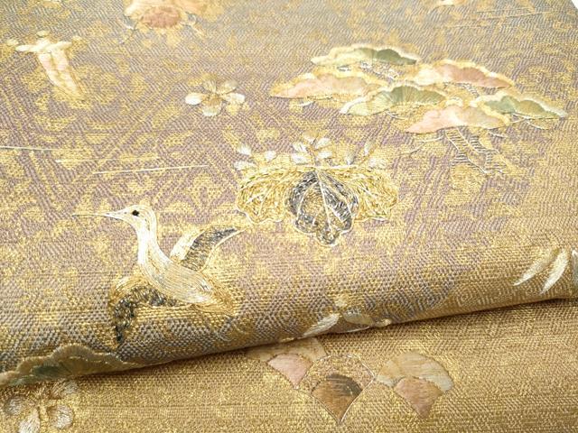 平和屋着物●太鼓柄袋帯 刺繍 飛鶴草花文 金彩 正絹 逸品 CABH4932hy