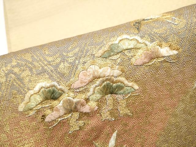 平和屋着物●太鼓柄袋帯 刺繍 飛鶴草花文 金彩 正絹 逸品 CABH4932hy