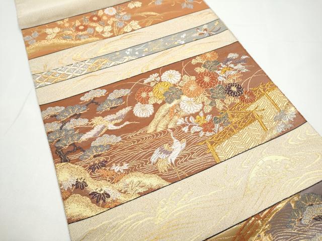 平和屋着物●六通柄袋帯 綴れ 飛鶴花文 金銀糸 正絹 逸品 CABH4933hy