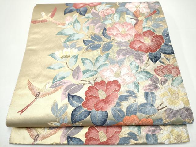 平和屋着物●六通柄袋帯 花鳥文 金糸 引箔 正絹 逸品 CABH4940hy