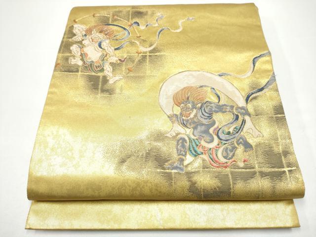 平和屋着物●太鼓柄袋帯 作家物 風神雷神図 金糸 正絹 逸品 CABH4949hy