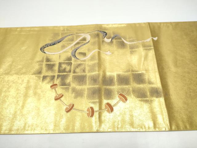 平和屋着物●太鼓柄袋帯 作家物 風神雷神図 金糸 正絹 逸品 CABH4949hy