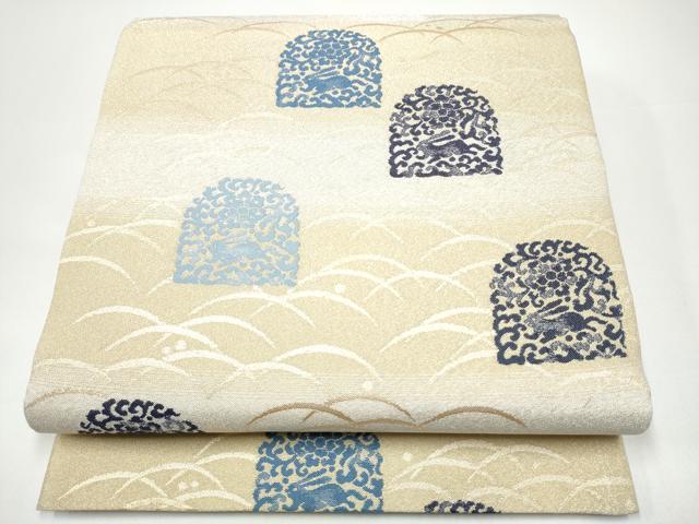 平和屋着物●全通柄袋帯 利休綴れ 藍 兎 花唐草文 金銀糸 正絹 逸品 CABH4957hy