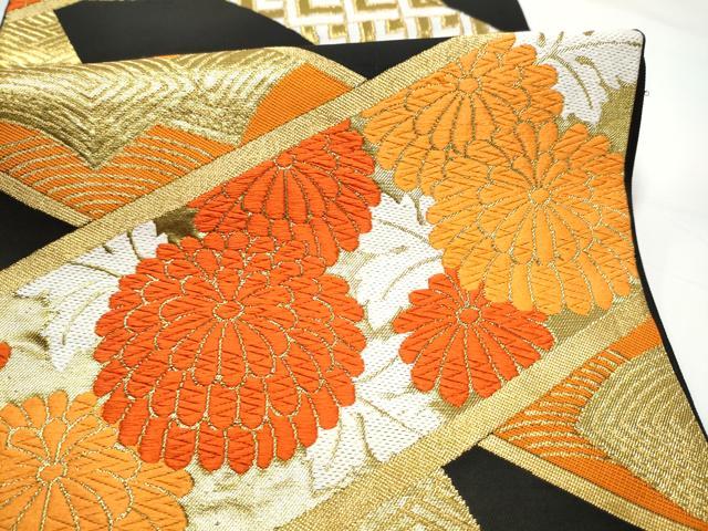 平和屋着物●西陣 川島織物 六通柄 本袋帯 唐織 吉祥花文 黒地 金糸 正絹 逸品 CABH4960hy