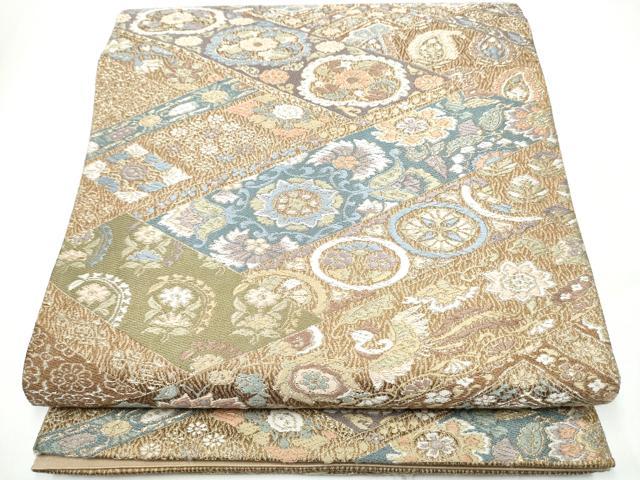 平和屋着物●六通柄袋帯 唐織 更紗桧垣文 金糸 正絹 逸品 CABH4962hy