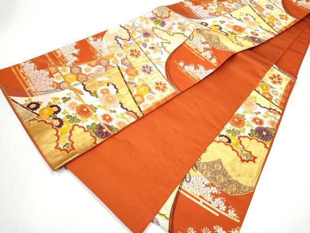平和屋着物●西陣 河合美術織物謹製 六通柄袋帯 唐織 几帳花文 金糸 正絹 逸品 CABH4969hy
