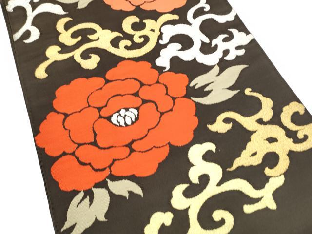 平和屋着物●爪掻き本綴れ 太鼓柄袋帯 牡丹唐草文 金銀糸 正絹 逸品 CABH4981hy