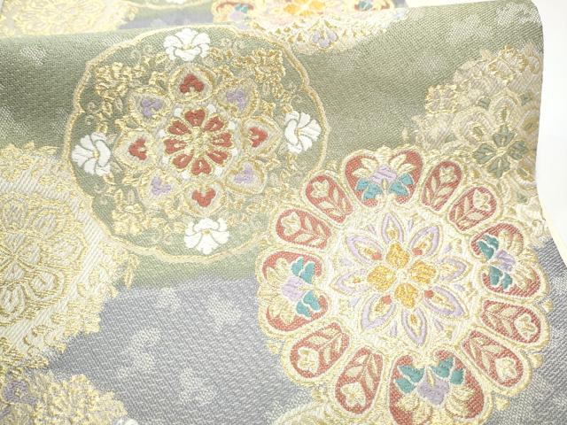 平和屋着物●六通柄袋帯 唐織 正倉院花文 金糸 正絹 逸品 CABH4988hy
