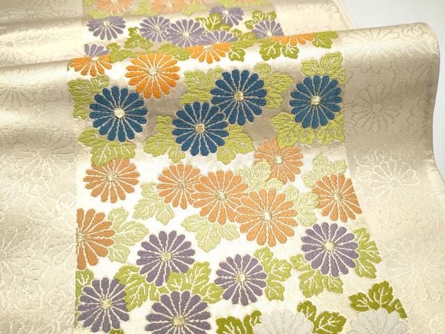 平和屋着物●西陣河村織物謹製・手織り 六通柄袋帯 菊錦刺繍文 金糸 正絹 逸品 CABH4991hy