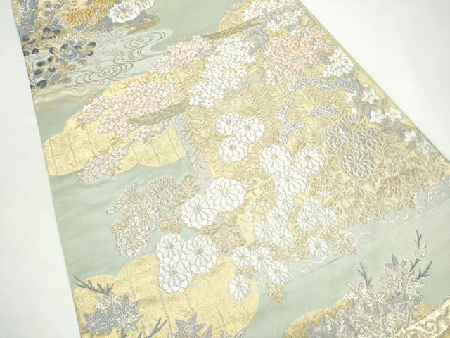 平和屋着物●六通柄袋帯 唐織 流水花文 金銀糸 正絹 逸品 CABH4994hy