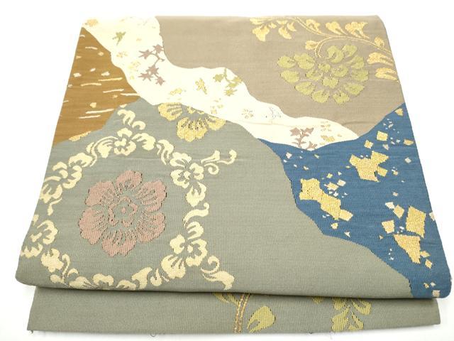 平和屋着物●爪掻き本綴れ 太鼓柄袋帯 更紗花唐草文 金糸 正絹 逸品 CABH5000hy