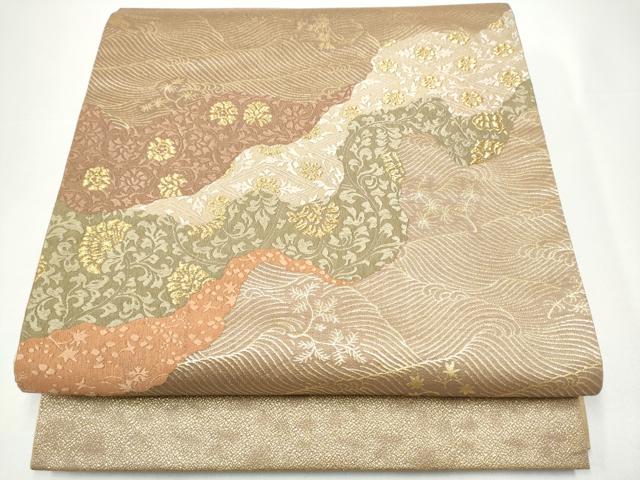 平和屋着物●六通柄袋帯 唐織 流水花文 金糸 正絹 逸品 CABH5001hy