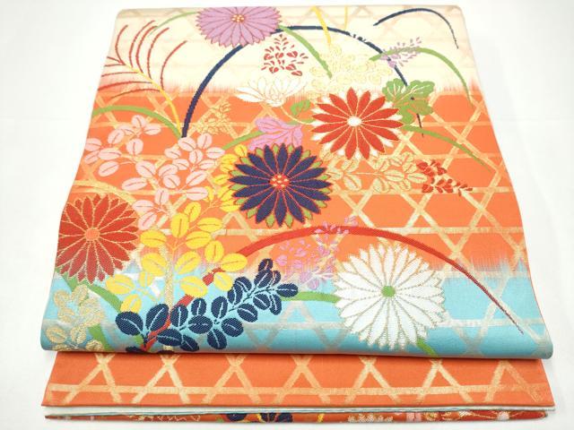 平和屋着物●桝屋高尾 太鼓柄 本袋帯 籠目菊文 金糸 正絹 逸品 CABH5006hy