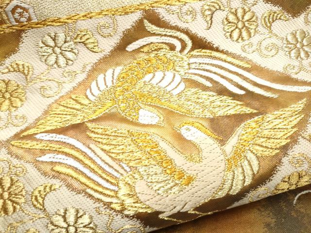 平和屋着物●唐織・西陣の老舗・名門・藤原織物 六通柄袋帯 向かい鳥花蝶文 金銀糸 引箔 正絹 逸品 CABH5011hy