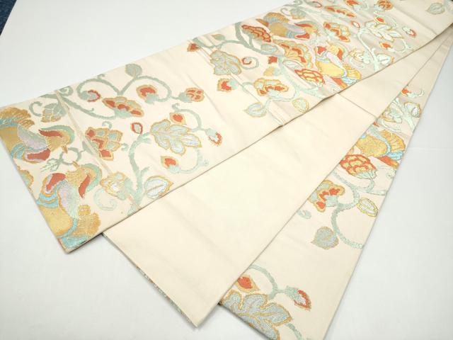 平和屋着物●六通柄 本袋帯 鴛鴦唐草文 金糸 正絹 逸品 CABH5012hy