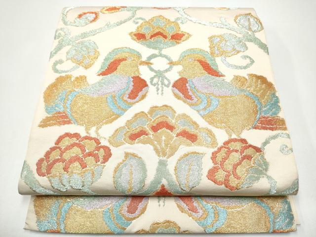 平和屋着物●六通柄 本袋帯 鴛鴦唐草文 金糸 正絹 逸品 CABH5012hy