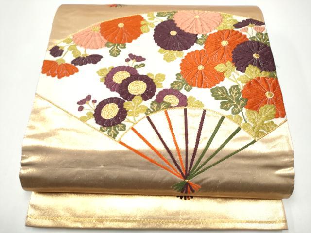 平和屋着物●西陣 河合美術織物謹製 六通柄袋帯 唐織 扇面花文 金銀糸 正絹 逸品 CABH5015hy