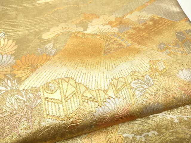 平和屋着物●金彩友禅 卓越技能者・名工・和田光正 太鼓柄袋帯 風景草花文 金銀彩 引箔 正絹 逸品 CABH5019hy