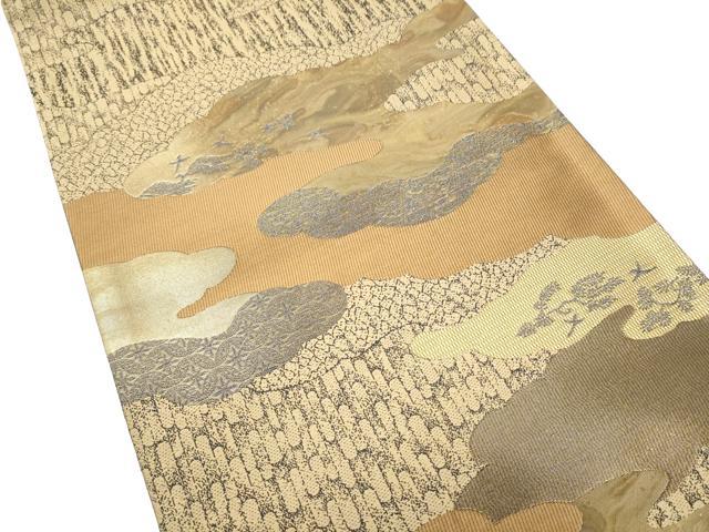 平和屋着物▼六通柄袋帯 雲重ね飛鳥文 金彩 正絹 逸品 CABH5034hy