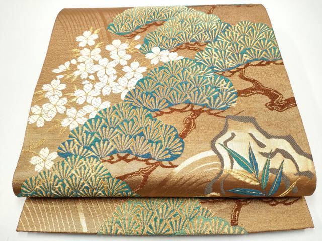 平和屋着物●ファッションデザイナー 花井幸子 六通柄袋帯 唐織 枝松桜文 金糸 正絹 逸品 CABH5036hy