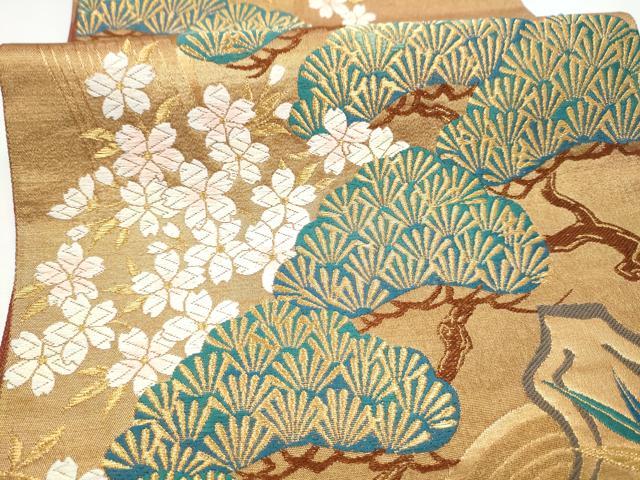 平和屋着物●ファッションデザイナー 花井幸子 六通柄袋帯 唐織 枝松桜文 金糸 正絹 逸品 CABH5036hy