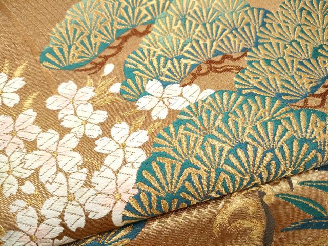 平和屋着物●ファッションデザイナー 花井幸子 六通柄袋帯 唐織 枝松桜文 金糸 正絹 逸品 CABH5036hy