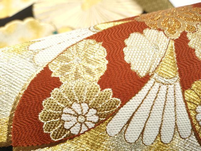 平和屋着物●本綾佐賀錦 伝統工芸品産業功労者 岡野武一郎 六通柄袋帯 舞花文 黒地 金銀糸 正絹 逸品 CABH5041hy
