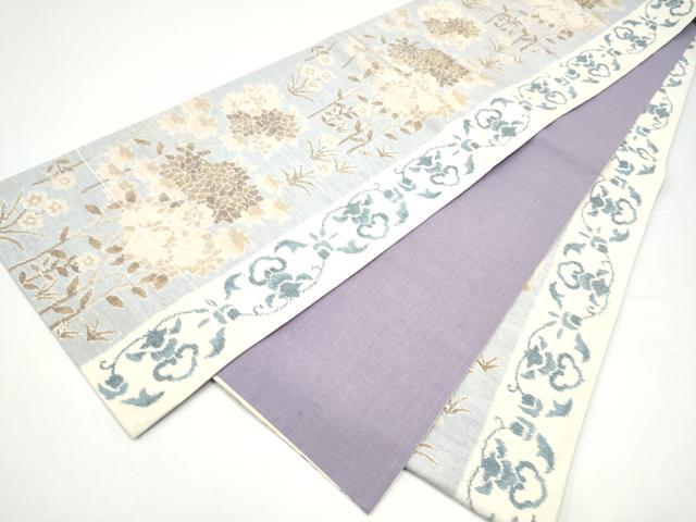 平和屋着物●全通柄袋帯 紬地 草花文 正絹 逸品 CABH5042hy