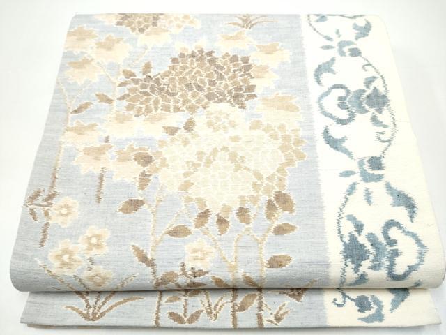 平和屋着物●全通柄袋帯 紬地 草花文 正絹 逸品 CABH5042hy