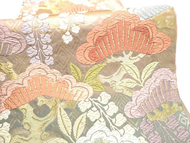 平和屋着物●六通柄袋帯 枝松文 金糸 正絹 逸品 CABH5050hy