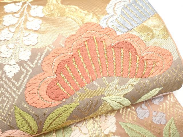 平和屋着物●六通柄袋帯 枝松文 金糸 正絹 逸品 CABH5050hy