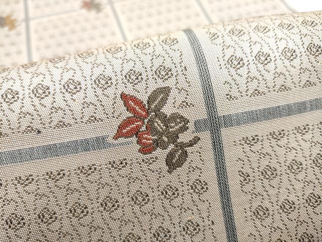 平和屋着物●全通柄袋帯 格子枝葉文 正絹 逸品 CABH5053hy