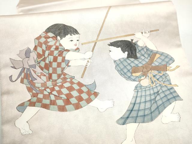 平和屋着物●太鼓柄袋帯 作家物 童子遊び 正絹 逸品 CABH5055hy