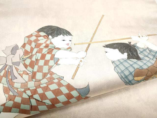平和屋着物●太鼓柄袋帯 作家物 童子遊び 正絹 逸品 CABH5055hy