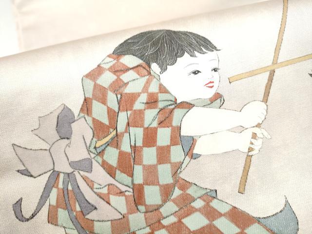 平和屋着物●太鼓柄袋帯 作家物 童子遊び 正絹 逸品 CABH5055hy
