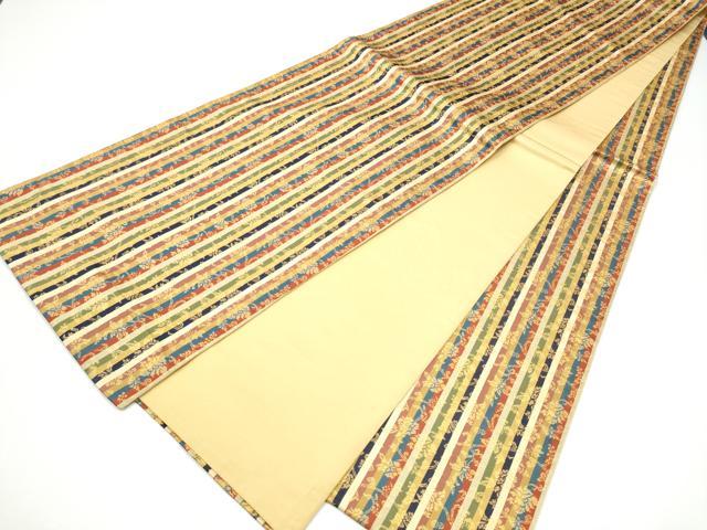 平和屋着物●全通柄袋帯 花唐草間道 金糸 正絹 逸品 CABH5056hy