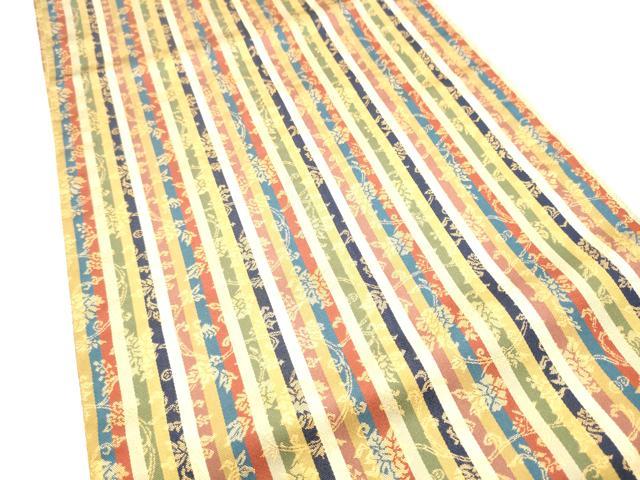平和屋着物●全通柄袋帯 花唐草間道 金糸 正絹 逸品 CABH5056hy