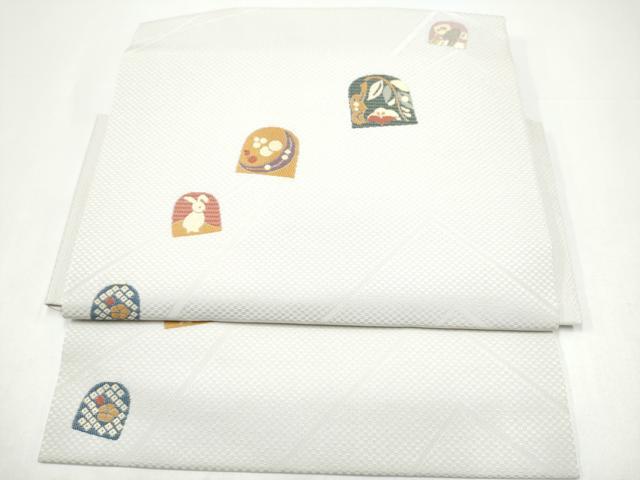 平和屋着物●つけ帯 兎花文 正絹 逸品 CABH5079hy