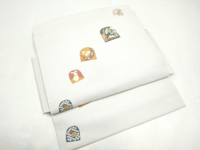 平和屋着物●つけ帯 兎花文 正絹 逸品 CABH5079hy