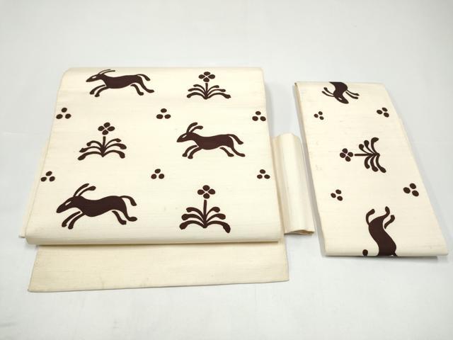 平和屋着物●つけ帯 紬地 兎花文 正絹 逸品 CABH5080hy