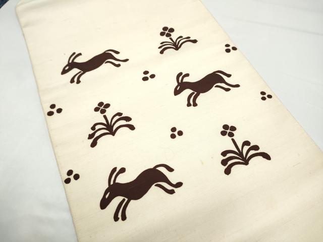 平和屋着物●つけ帯 紬地 兎花文 正絹 逸品 CABH5080hy