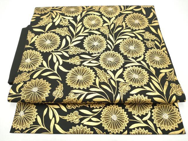 平和屋着物●つけ帯 作家物 菊 純金 黒地 正絹 逸品 CABH5081hy